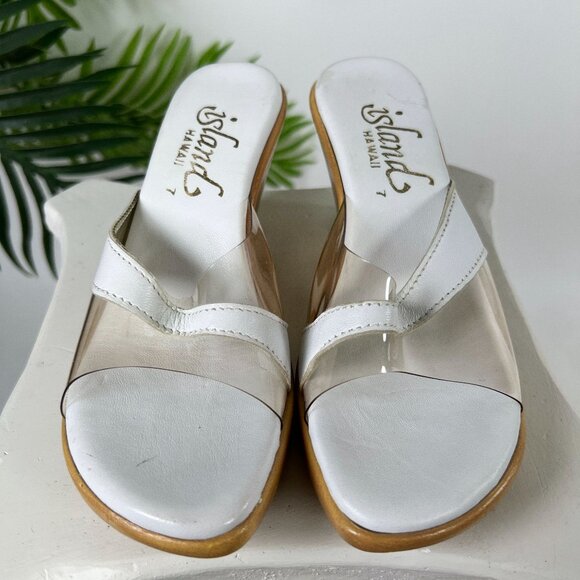 Womens White & Clear Beachy  Boho Coastal Chic Chunky Slip On Heel Sandals / 7 - Picture 5 of 7